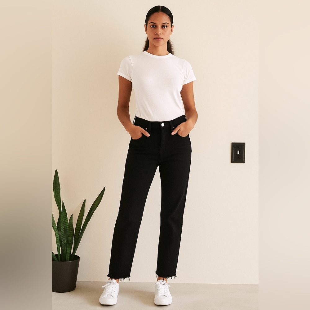 Classic Black High-Rise Straight Jeans - Black